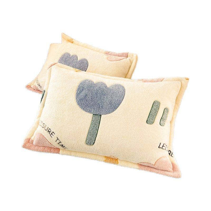 Milk Velvet Pillowcase Coral Velvet Pillowcase Winter Pillowcase Printed Single Dormitory Home Double Pair