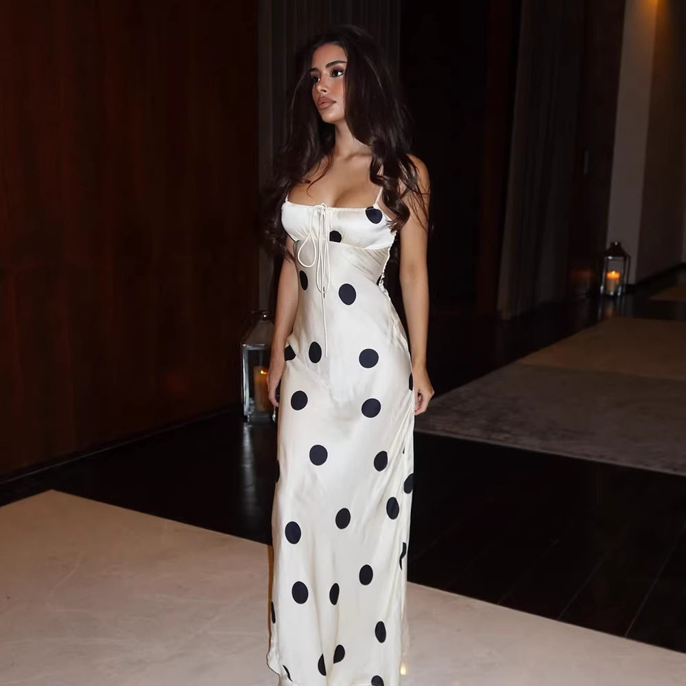 Elegant Off Shoulder Bodycon Summer Dress Polka Dot Design Slim Fit Soft Fabric Perfect for Parties and Events
