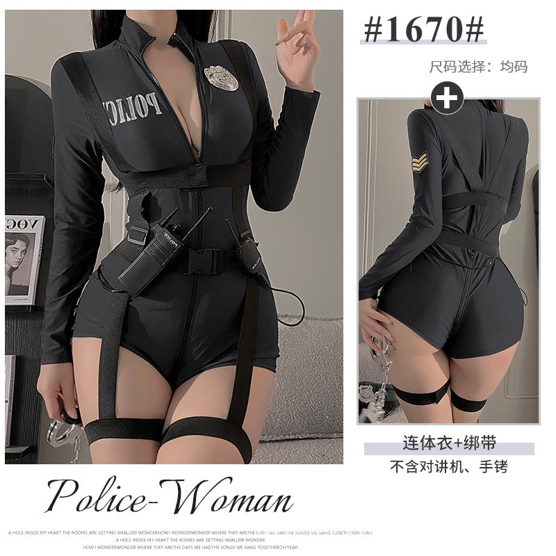 情趣内衣夜店女机车警察双头拉链免脱开裆cospaly角色扮演制服女