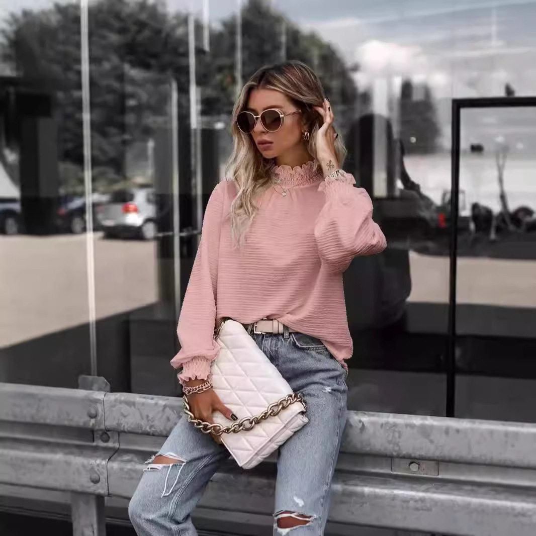 2024欧美外贸亚马逊独立站跨境新款秋冬女装高领长袖百搭街拍上衣