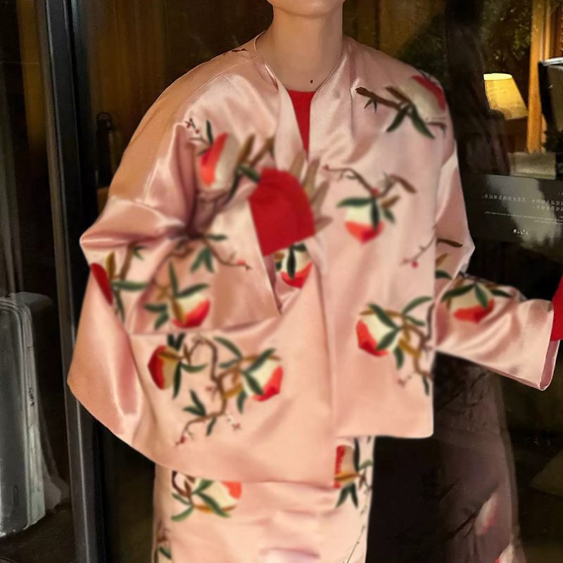 Bộ áo khoác cardigan dài tay và chân váy dài họa tiết hoa thêu — Chân váy, Áo khoác