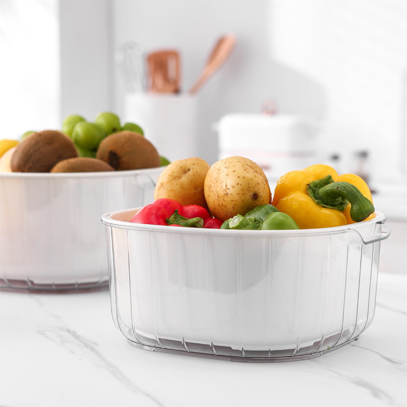 Internet Celebrity Double Layer Vegetable and Fruit Draining Basket Kitchen Fruit and Vegetable Washing Basket Binaural Handle Plastic Vegetable Washing Basin