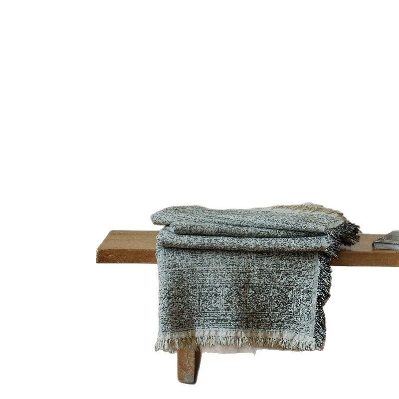 Retro Wabi-Sabi Style Cotton and Linen Strong Shrink Yarn-Dyed Jacquard Blanket Multi-Functional Nap Blanket Tassel Bed Sheet Cross-Border Foreign Trade Blanket
