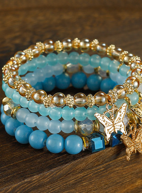 2023新款波西米亚520礼物创意女士首饰蝴蝶水晶多层串珠时尚手链