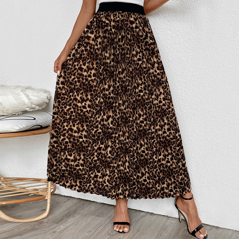 Pleated Midi Skirt Leopard Print Fashionable Spring Fall Style Wholesale Available OEM ODM service