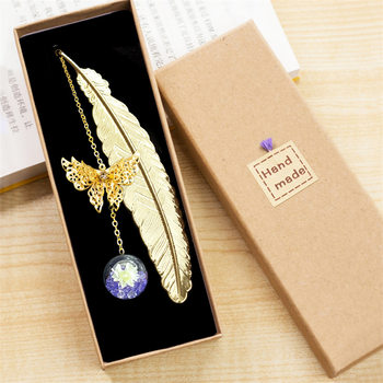 Antique Metal Leaf Feather Vein Gift Box Bookmark Chinese Style Teachers' Day Creative Exquisite Student Birthday Gift