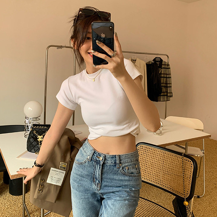 跨境打底修身短袖t恤女韩版新款外贸ins显瘦短款时尚上衣女潮批发