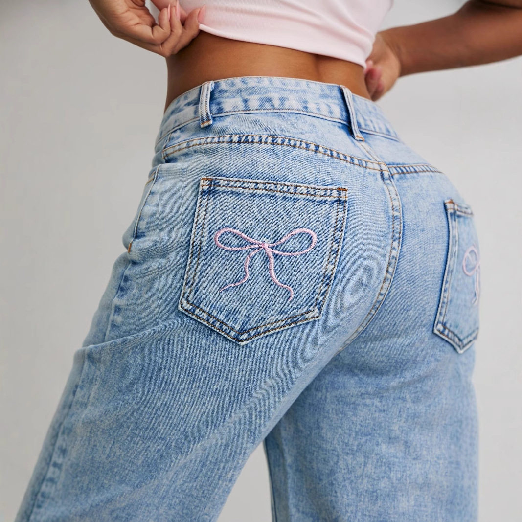 High Waisted Straight Leg Denim Pants Versatile Loose Fit Trendy Style Casual Wear for Women Wholesale Available