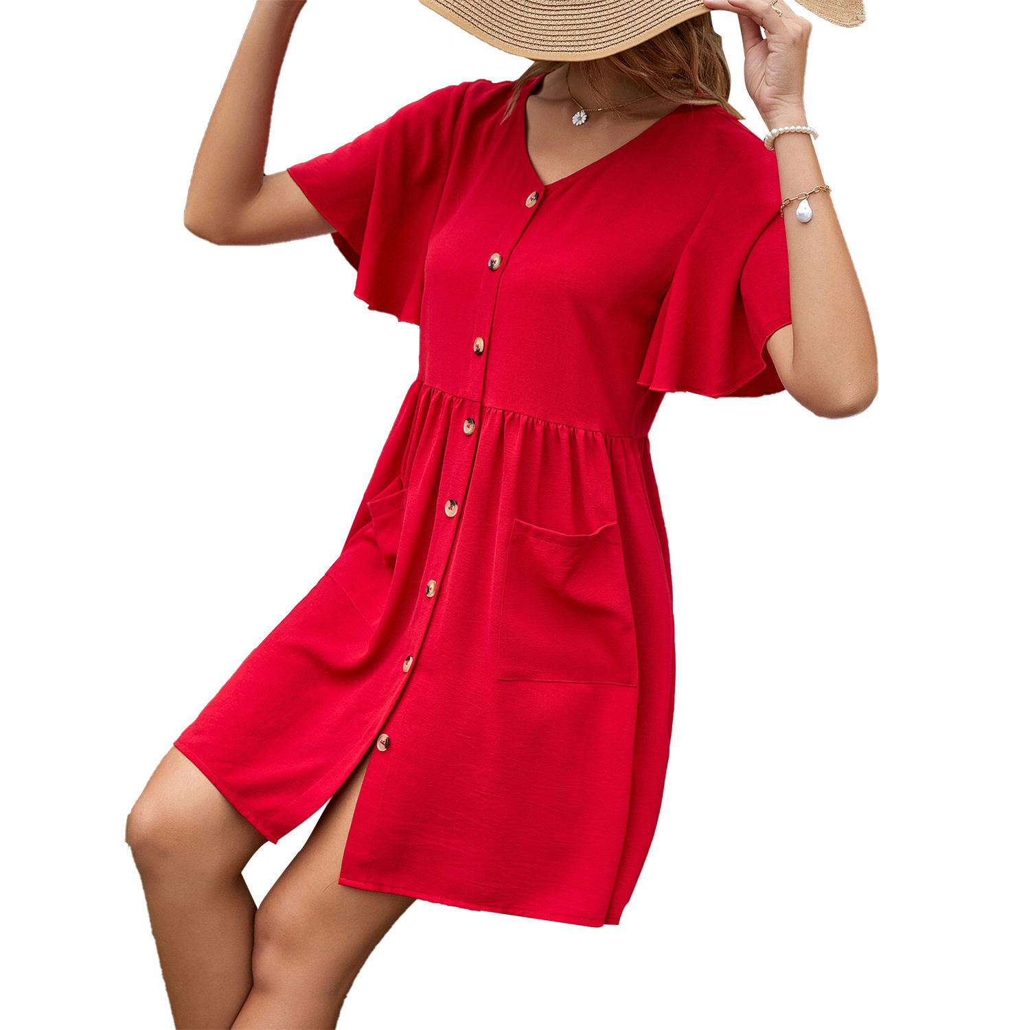 Vintage Court Style V Neck Elegant Dress Retro Design Flowy Fabric Suitable for Parties Wholesale Available