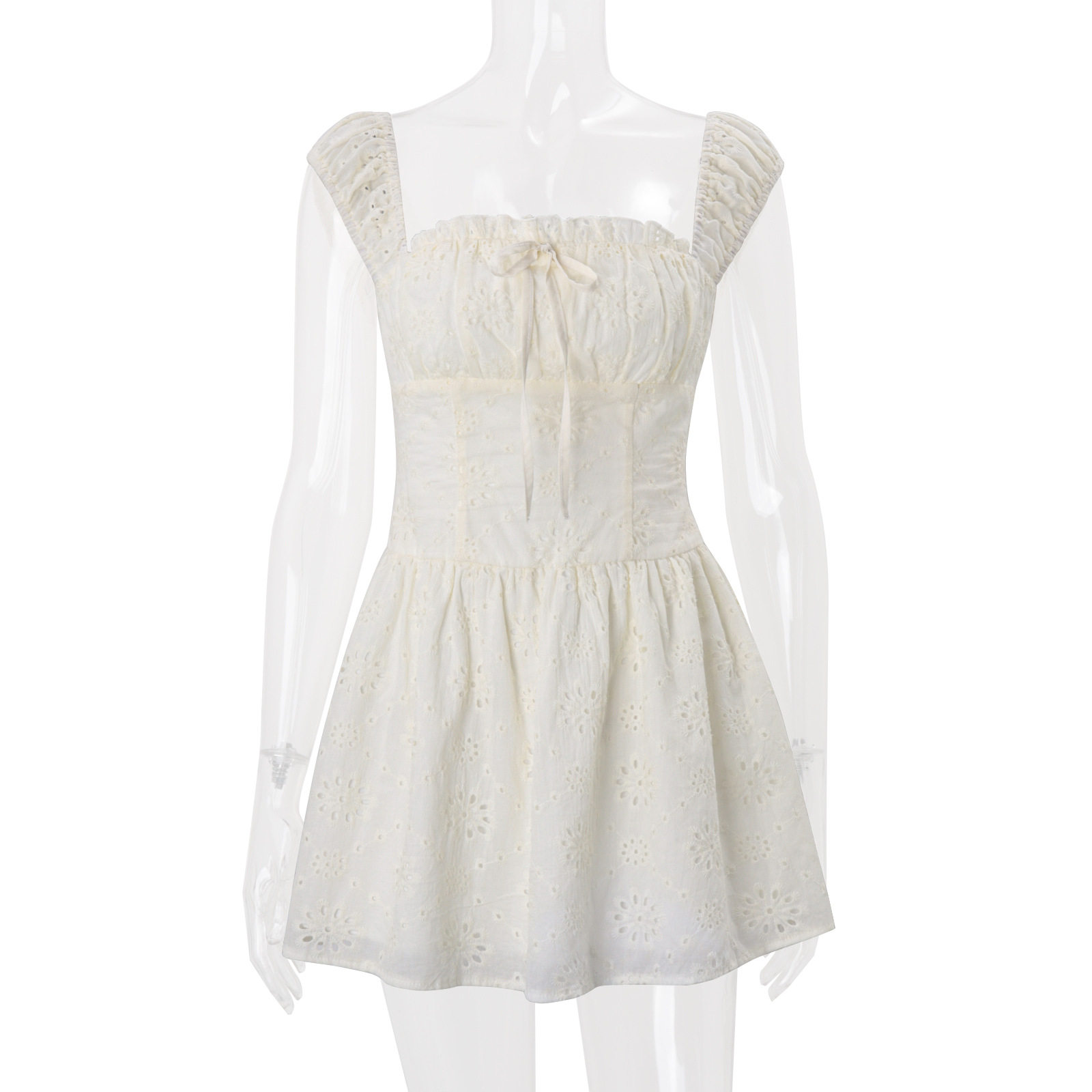 Summer Womens Dress French Style Sweet Aesthetic Waist Cinching Off Shoulder Sleeveless Perfect for Parties or