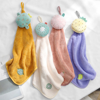 Hanging hand towel new single-layer absorbent kitchen coral fleece children's hand towel dishcloth cute men's and women's hand towel