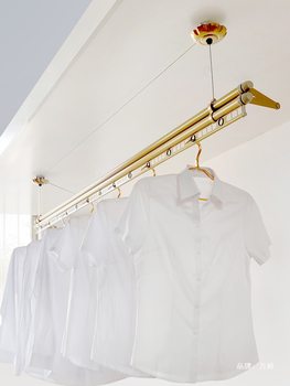3Yk Adjustable Clothes Rack for Small Balcony, Single Rod for Drying Quilts, Indoor Retractable Single-Row Clothes Drying Rack with Hand-Crank Installation