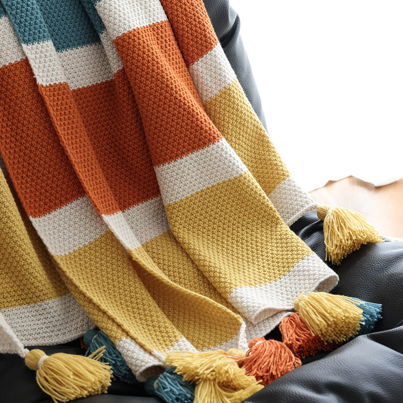 Nordic Knitted Guesthouse Sofa Blanket Throw Blanket Geometric Soft Furnishing Sofa Blanket Handmade Blanket New Style