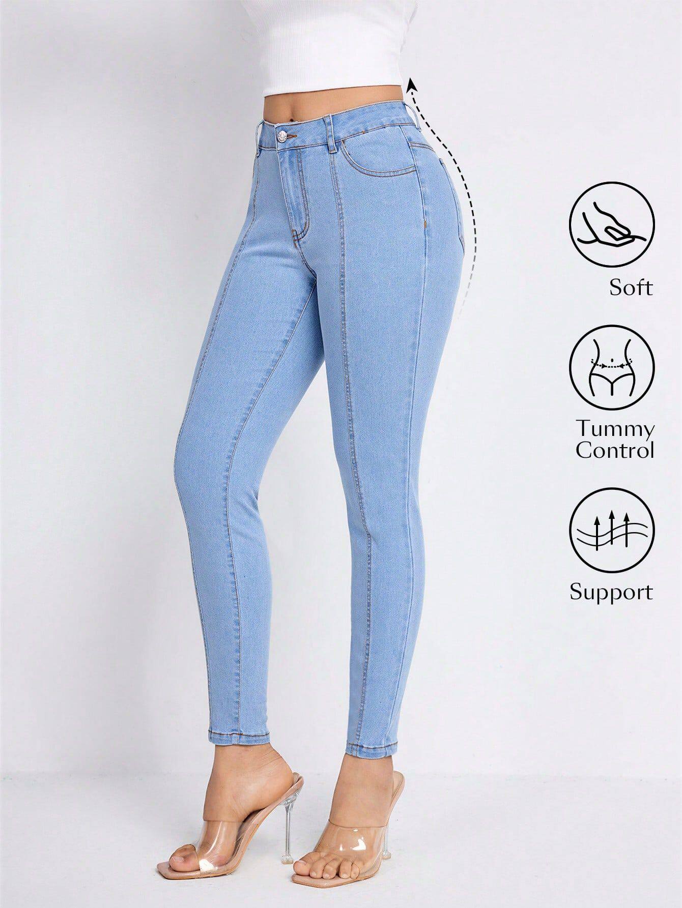 High Waisted Slim Fit Blue Denim Jeans Womens Casual Style Perfect for Everyday Wear Wholesale Available