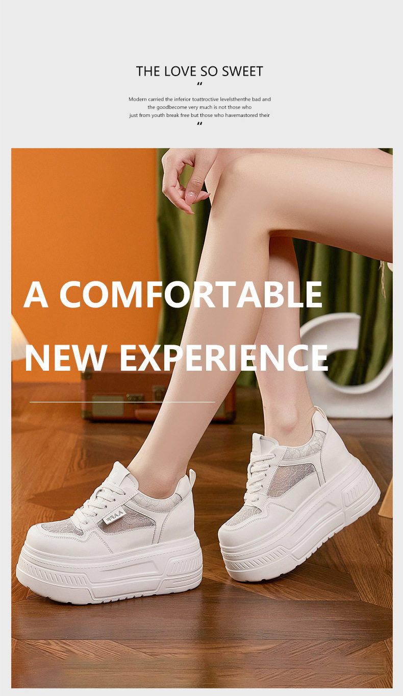 Giày platform nữ đế xuồng trắng thoáng khí, gót siêu cao 8 cm, mũi tròn, dây buộc phía trước — Xanh dương, Hồng, Xám, Trắng chi tiết 13
