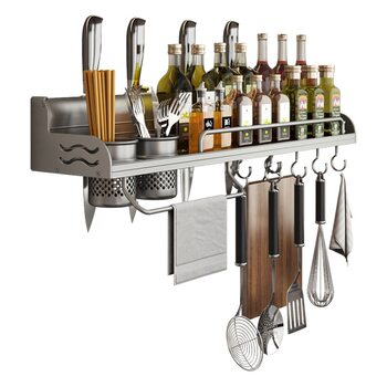 Kitchen storage rack punch-free multi-functional chopsticks Tube knife holder wall-mounted seasoning supplies storage hook rack
