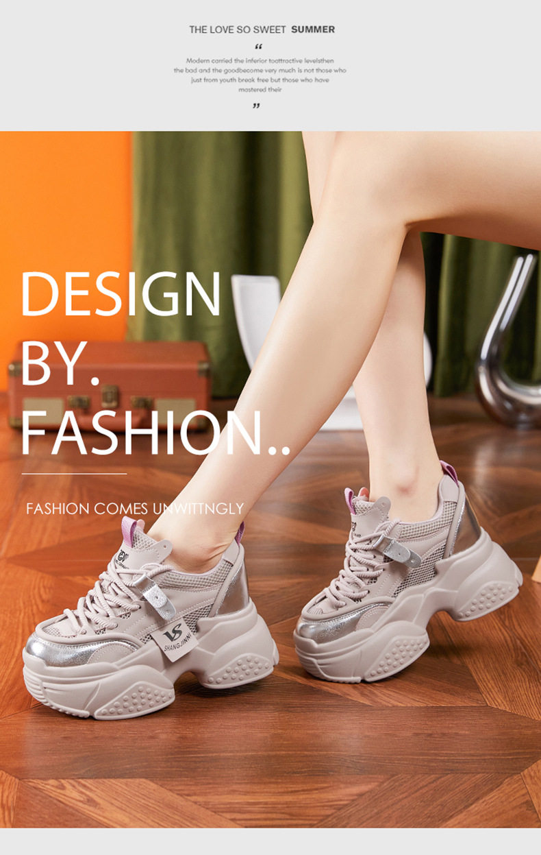 Sandal cao gót nữ hở mũi đế platform đa năng — Vàng gạo, Hồng chi tiết 9