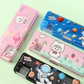 Kindergarten double-layer multifunctional pencil case simple Boys and Girls Primary School student pencil case plastic pencil case Wholesale