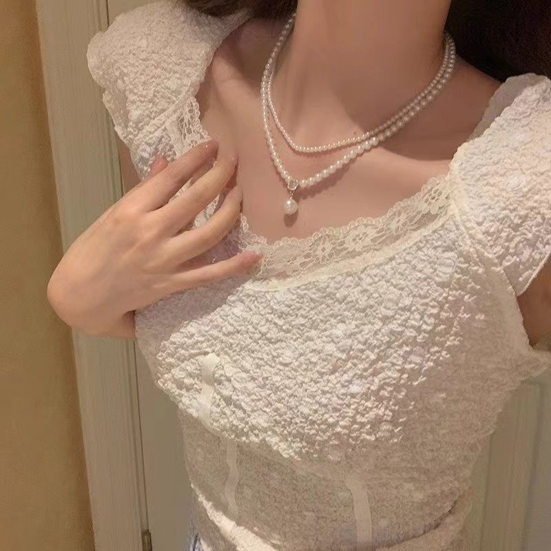 French Retro Pearl Double-Layer Necklace Millet Bead Accessories Women's High-End Accessible Luxury Niche Clavicle Chain Choker