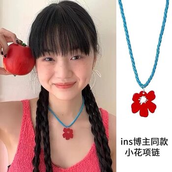 Ins Blogger with Little Safflower Necklace Women's Korean Style Summer All-match Wided Rope Accessories Colorful Dopamine Clavicle Chain