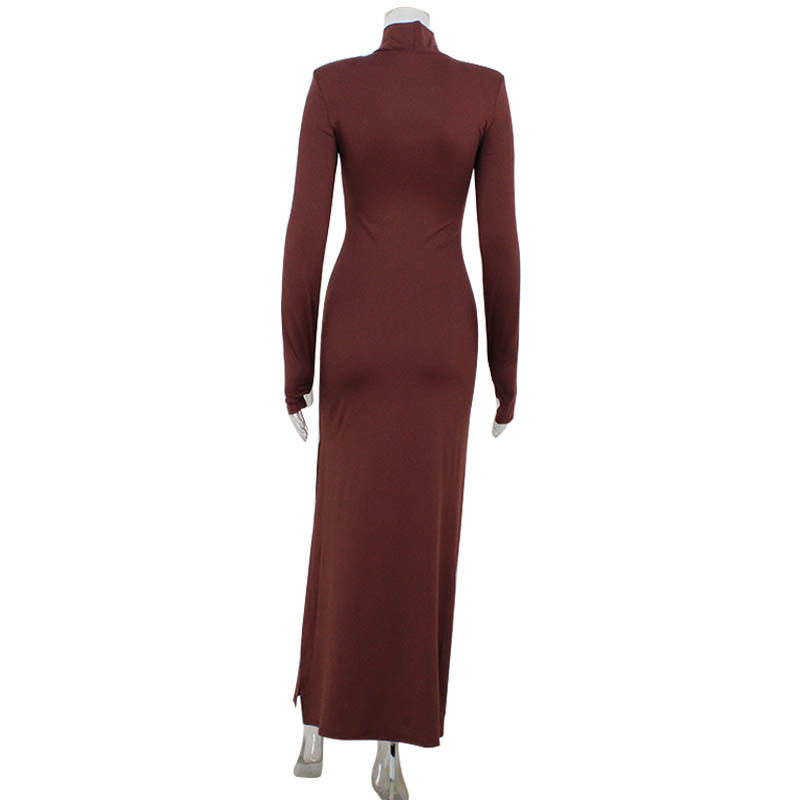Long Sleeve Bodycon Dress Hollow Out Design Solid Color Elegant Style Perfect for Autumn and Winter Occasions