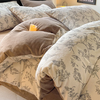 Autumn and Winter Milk Velvet Four-Piece Set 2025 New Double-Sided Fleece-Lined Coral Velvet Bed Bed Sheets Quilt Cover Three-Piece Thick Bed Set