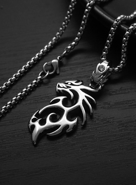 跨境吊坠项链钛钢火焰龙男饰品