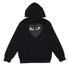 Xinyi Japanese Streetwear Brand Play Unisex Hoodie Sweatshirt with Small Black Heart Embroidery, Long Sleeve Fleece-Lined for Fall and Winter