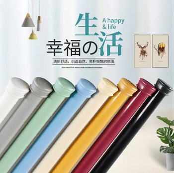 Factory direct lacquer black and white rod non-perforated telescopic rod PVC non-slip base shower curtain rod door curtain rod iron