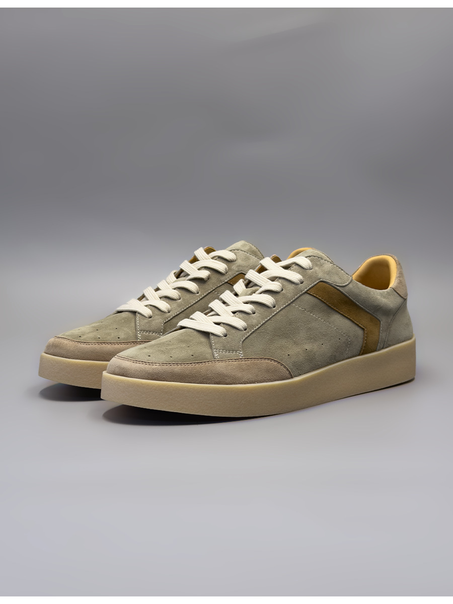 Giày sneaker nam da thật thoáng khí thủ công, form ôm chân dễ phối đồ — Màu nâu cà phê, Màu trắng, Màu ô liu, Màu kaki