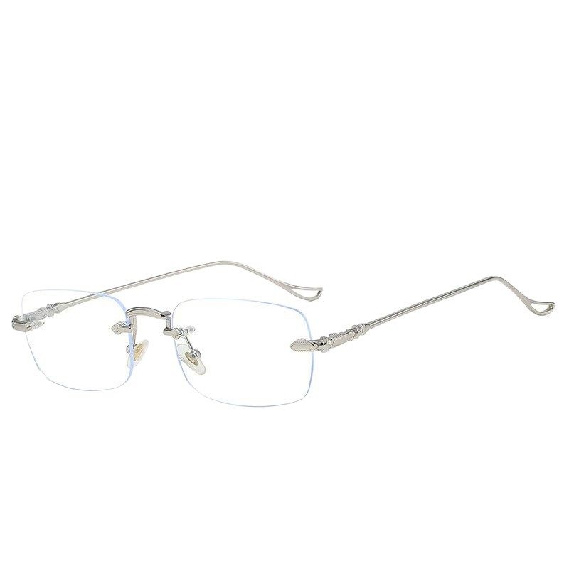 Plain Gold Wire Rimless Glasses for Myopic Women, High-End Rimless Pure Lust Anti-Blue Light Cut Edge Silver Frame