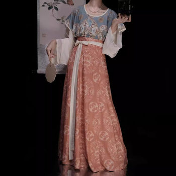 New Tang Style Printed Turtleneck Shirt Hanfu Women's Tang Zi Eight Ragged Skirt Ancient Costumes Daily suit Super Fairy Adult Hanfu