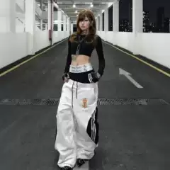 26Ss Fake Two-Piece Double Waistband Sweatpants for Men and Women, Spring and Autumn, Three-Stripe Patchwork Color-Blocking Design, Wide-Leg Casual Pants, Trendy