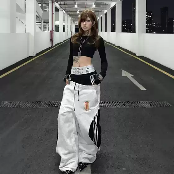 26Ss Fake Two-Piece Double Waistband Sweatpants for Men and Women, Spring and Autumn, Three-Stripe Patchwork Color-Blocking Design, Wide-Leg Casual Pants, Trendy