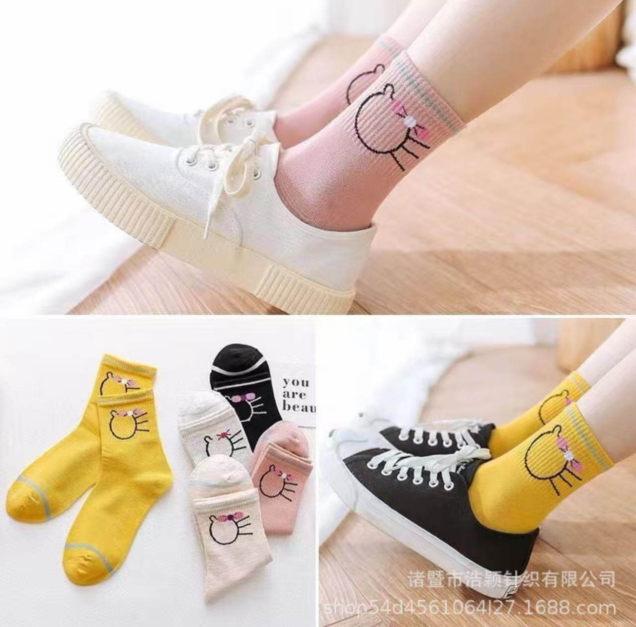 白色袜子女春夏季薄款ins潮纯色卡通学生运动短筒袜诸暨袜子批发