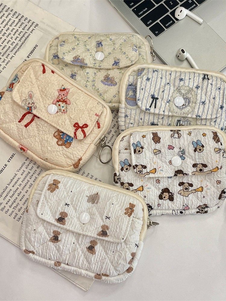 41224 Cute Cartoon Floral Quilted Multifunctional Storage Bag Fit Bag ID Bag Card Bag Key Coin Purse