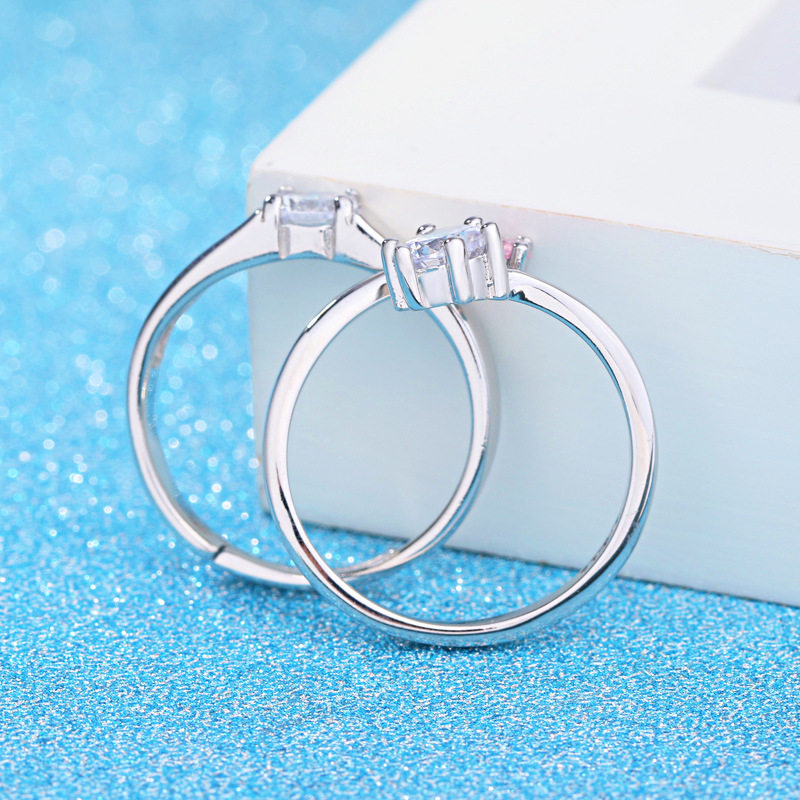 唯华 韩版时尚复古欧美情侣戒指 镀银戒指情人节男女情侣对戒开口