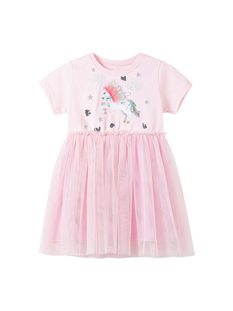 Girls' Tulle Princess Dress, Summer Cotton Short-sleeve Kids' Dress, Cute Kids' Dress