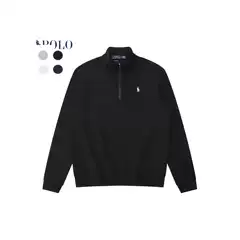 Cross-Border Best-Selling Cotton Rl Ralph Sweatshirt with Stand Collar, Embroidered Pony Logo, Half-Zip, Crew Neck, Solid Color Jacket for Men and Women