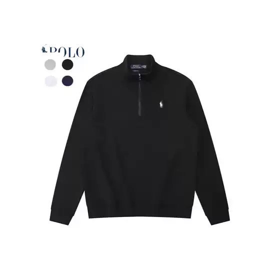 Cross-Border Best-Selling Cotton Rl Ralph Sweatshirt with Stand Collar, Embroidered Pony Logo, Half-Zip, Crew Neck, Solid Color Jacket for Men and Women