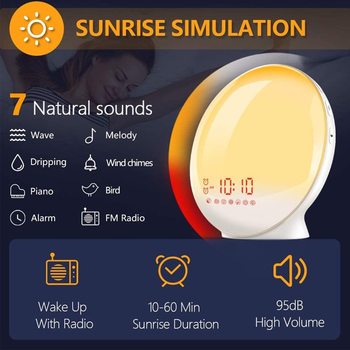 Popular Simulated Sunrise Wake-Up Night Light, Sunset Sleep Companion Night Light, Table Lamp, Ambient Light, Led Wake-Up Alarm Clock