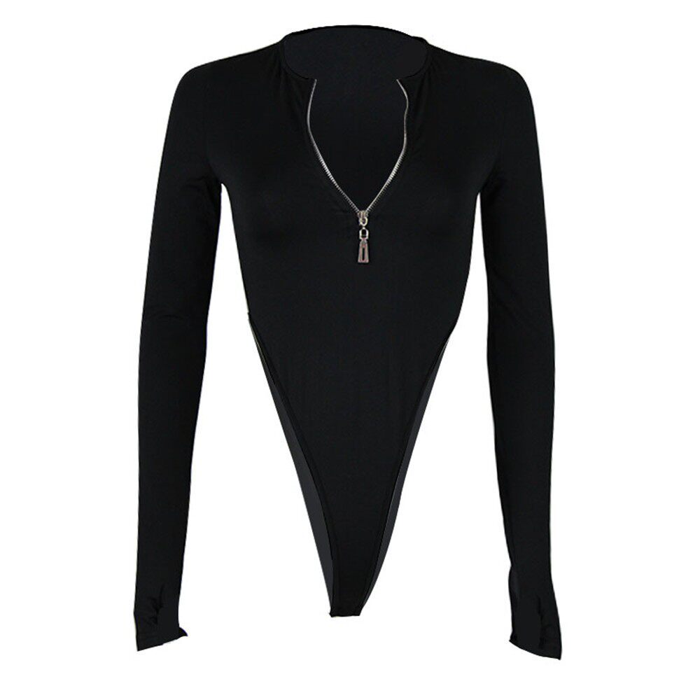Womens Long Sleeve High Waisted Zipper Bodysuit Sexy Slim Fit Round Neck Trendy Style Perfect for Night Out