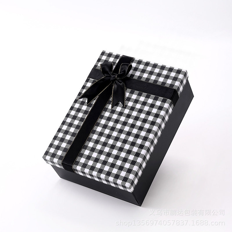 Cross-border hot-selling folding box simple plaid bow gift box birthday gift packaging one-piece gift box wholesale