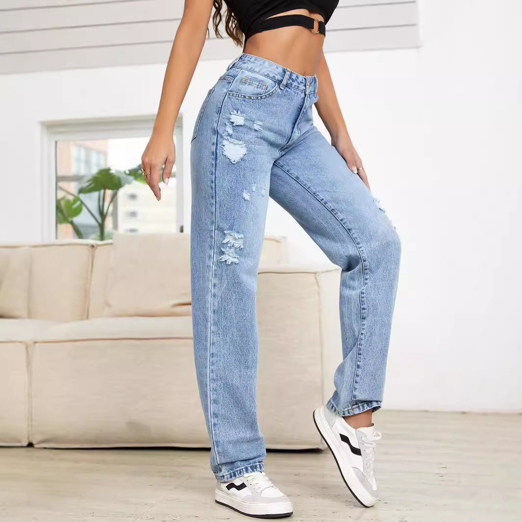 Womens Slim Fit Ripped Denim Jeans Casual Style Comfortable Fabric Versatile for Everyday Wear Wholesale Available