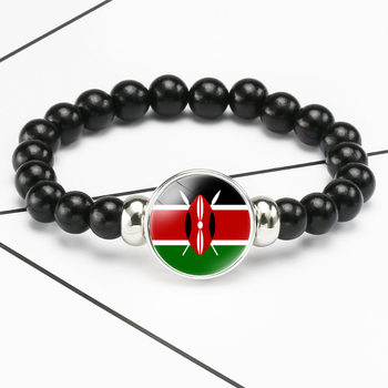 African national flag pattern time gem black elastic rope bead bracelet cross-border jewelry factory straight hair