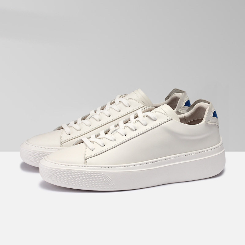 Giày sneaker nam da bò thật màu trắng dễ phối đồ, đế dày độn cao — Màu trắng