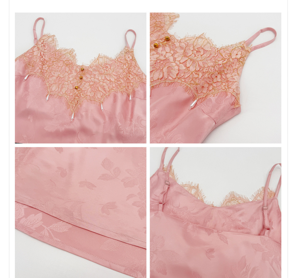 Bộ đôi áo khoác dệt jacquard hai mặt cài khuy kèm váy hai dây ren satin dài — Áo khoác dệt jacquard (giao hàng trong 7 ngày), Váy hai dây (giao hàng trong 7 ngày)
