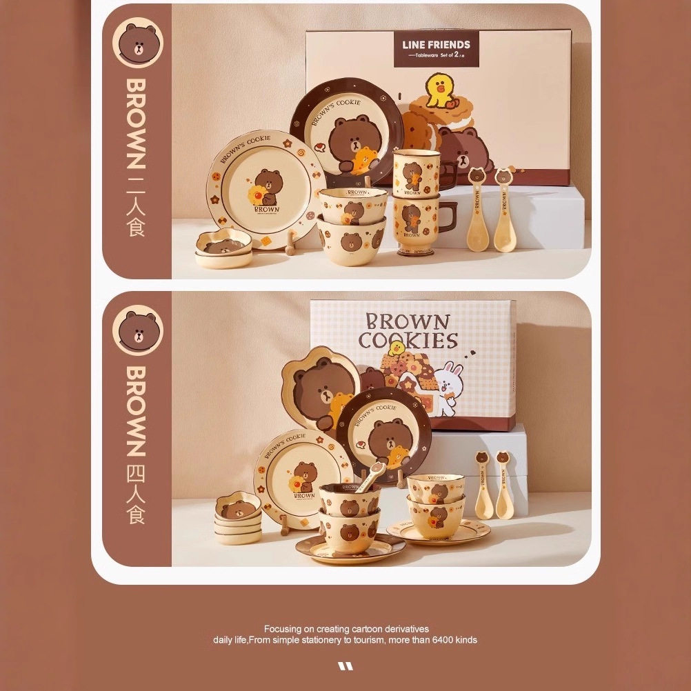 Line Friends Cartoon Ceramic Rice Bowl Household Dishes New Cute Tableware One Person Food Set m