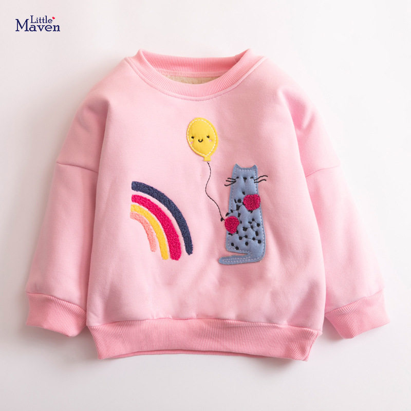 Fall & Winter Fleece-lined Kids' Top, Cartoon Long-sleeve Cotton Children's Hoodie