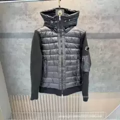 European Export New m Brand White Label Knitted Splicing down Cotton Jacket Stand Collar Fashion Unisex Coat